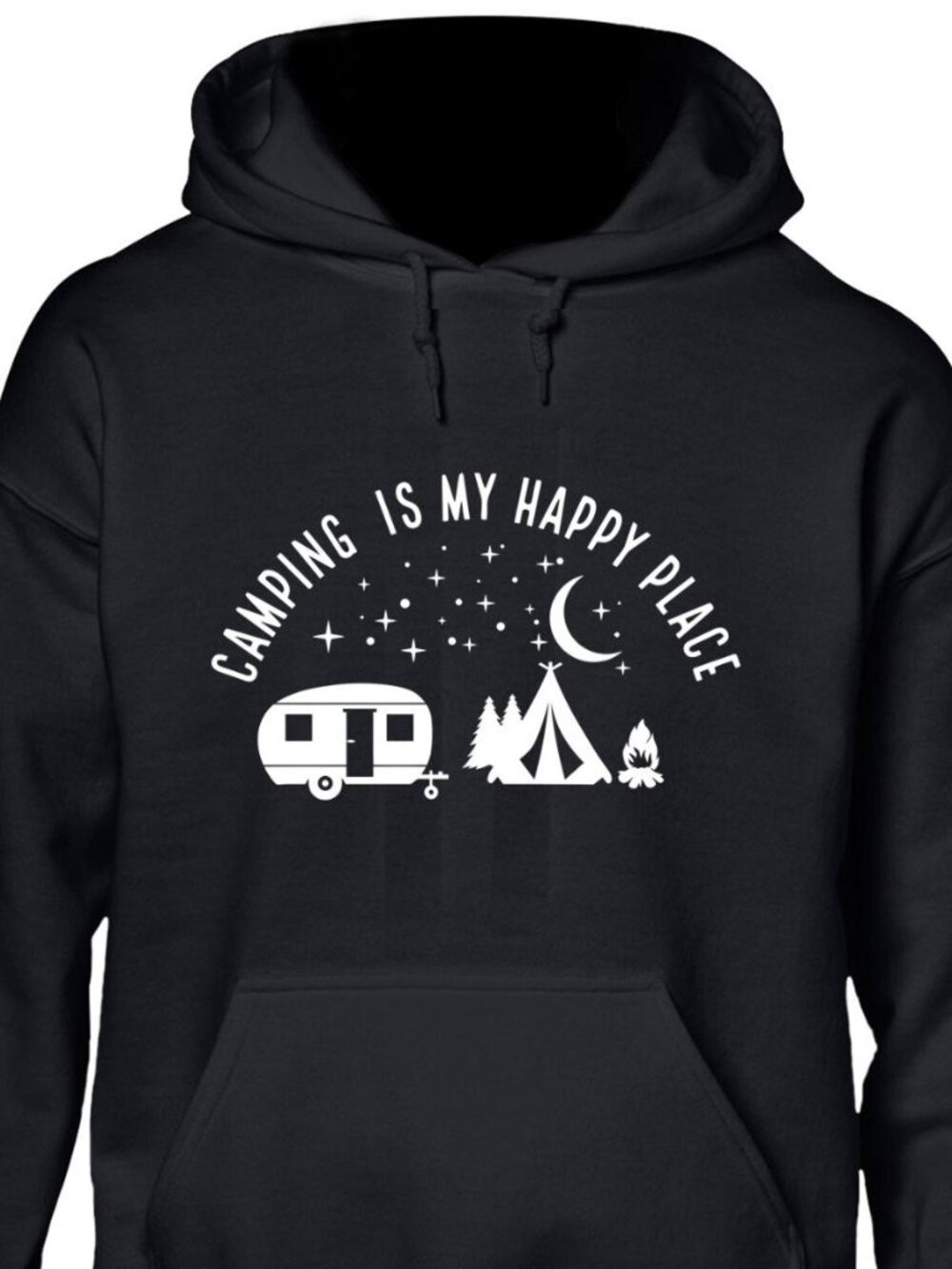 New Camping Is My Happy Place Black Hoodie Fleece Sweatshirt